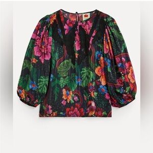 Farm Rio NWT Black Blooming Garden Blouse Top Size Small